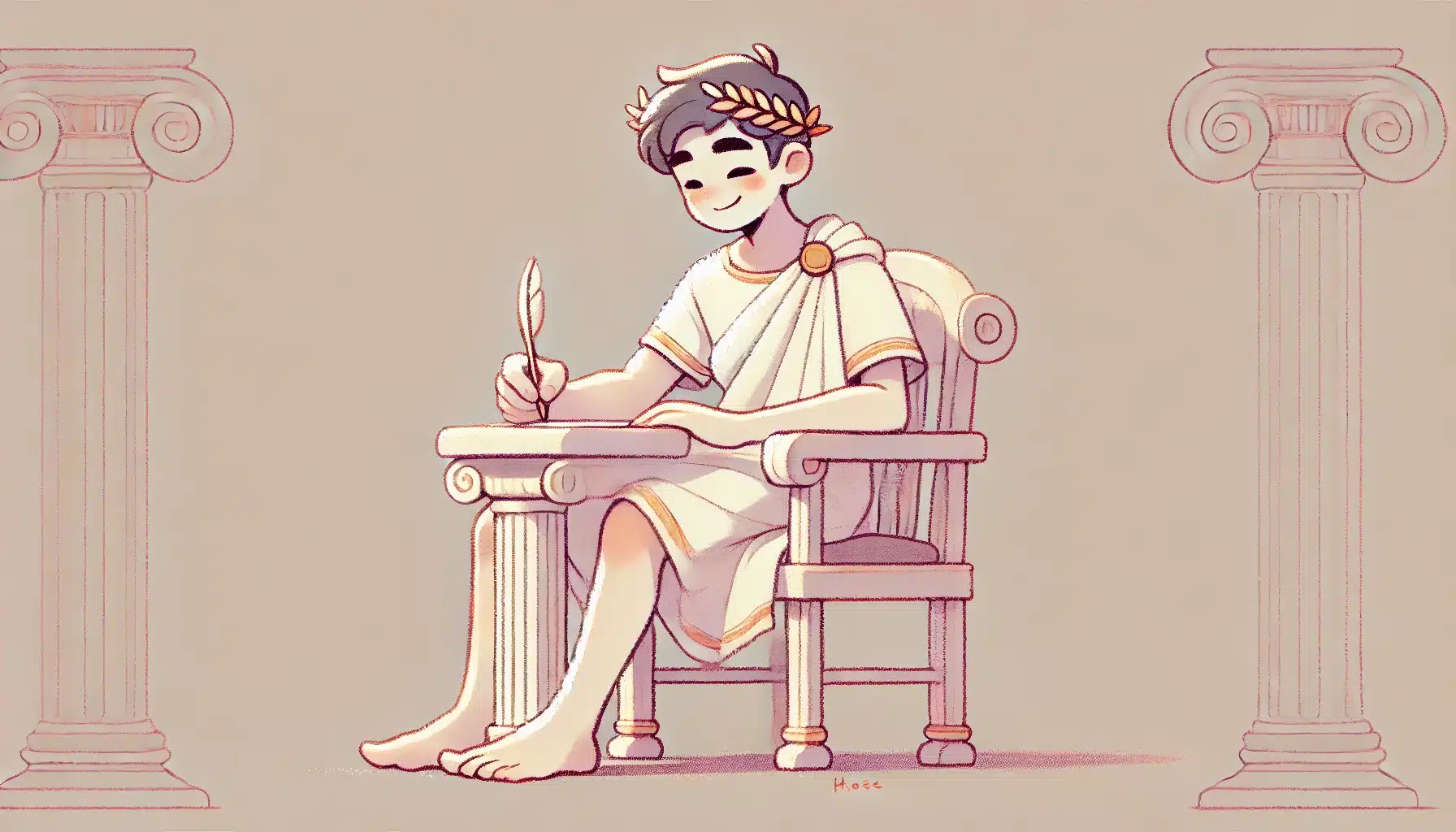 Illustration d'un philosophe grec antique écrivant sur un parchemin assis à une table